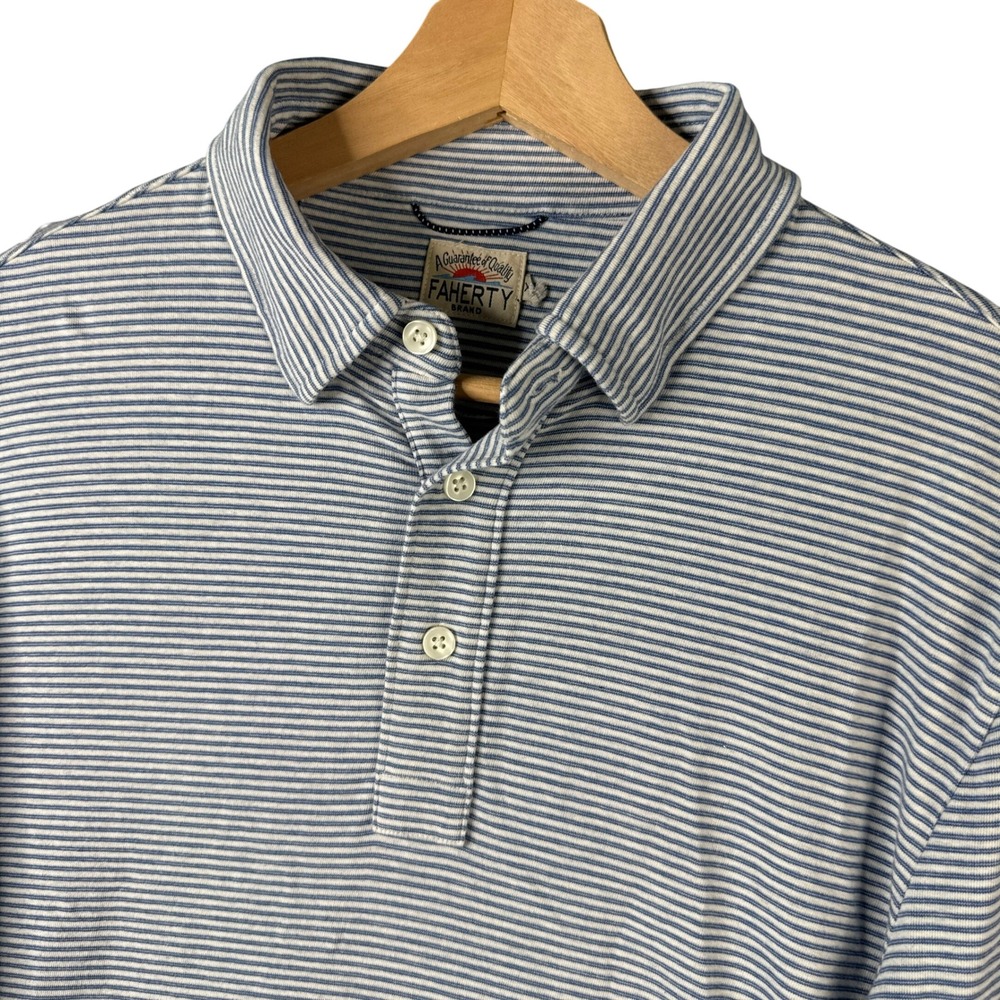 Faherty Movement Long Sleeve Polo Shirt Blue White Striped MKS2114-MES Mens